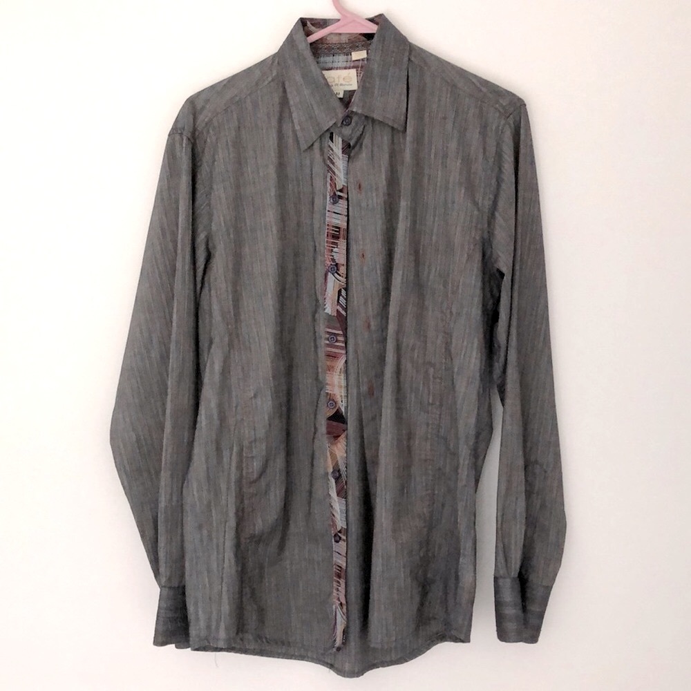 M Gray Kafe Men’s Button Down Dress Shirt Contrast Collar Cuffs Vintage